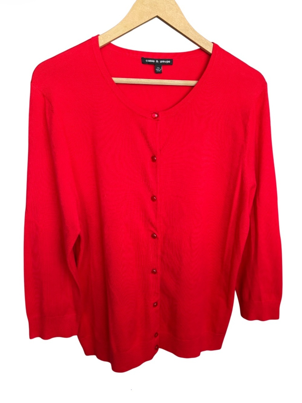 Cable & Gauge Red Lightweight Button Front Cardigan XL 3/4 Sleeve - Picture 3 of 6